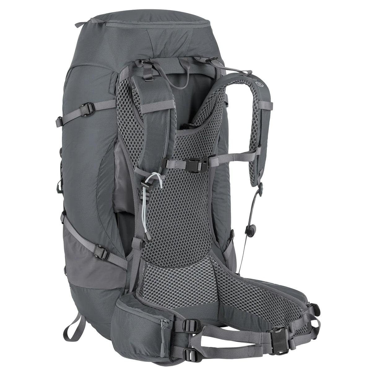 Highlander Ben Nevis Rucksack 52L in grey from the back left on white background