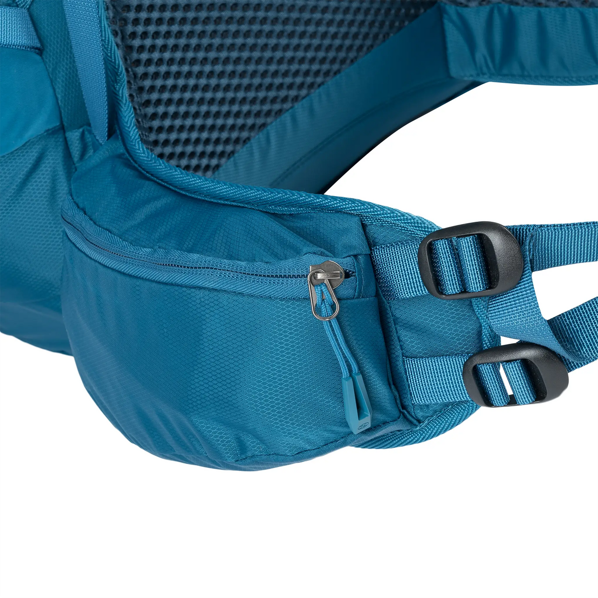 Highlander Ben Nevis Rucksack 52L in petrol blue close up of waist pocket