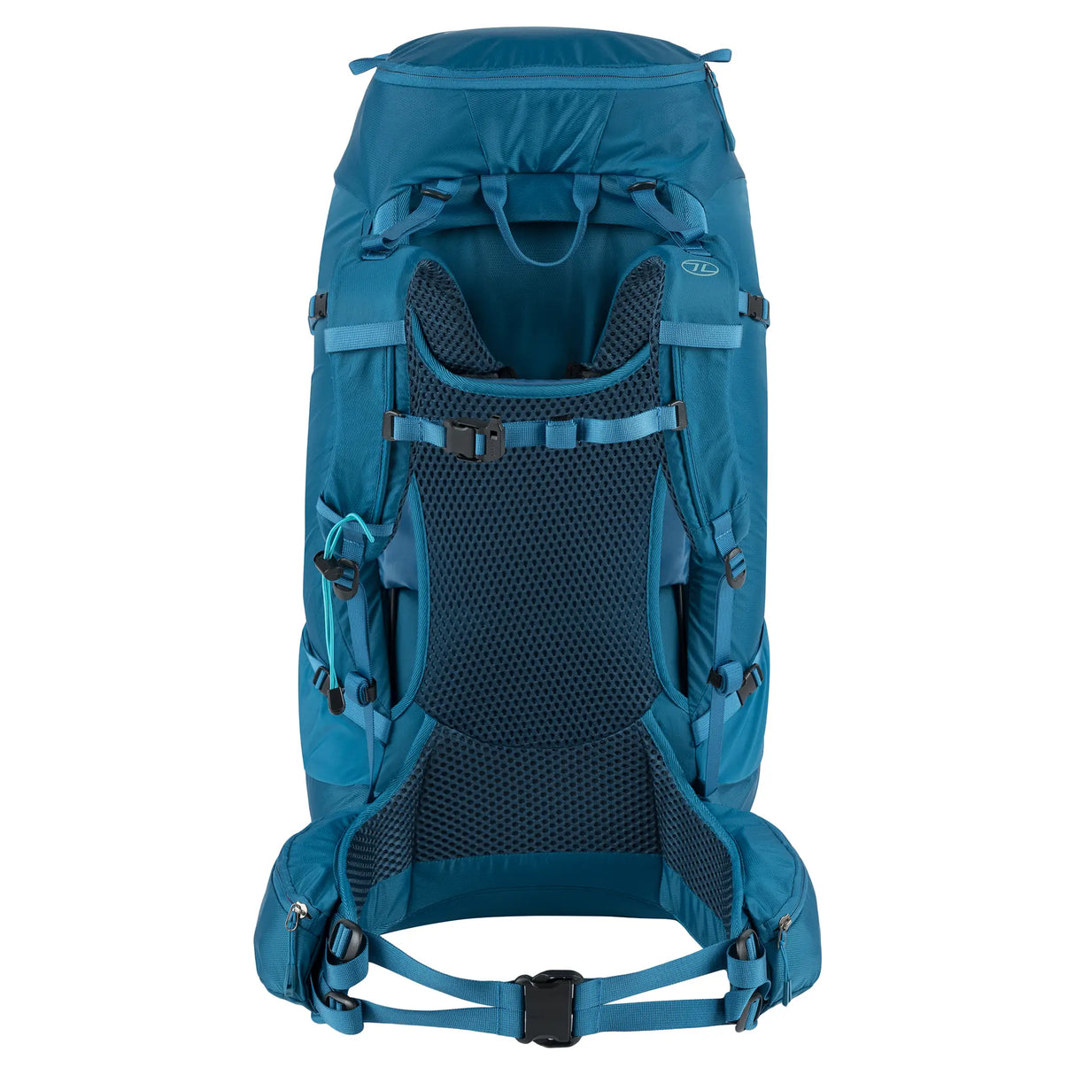 Highlander Ben Nevis Rucksack 52L in petrol blue from the back on white background