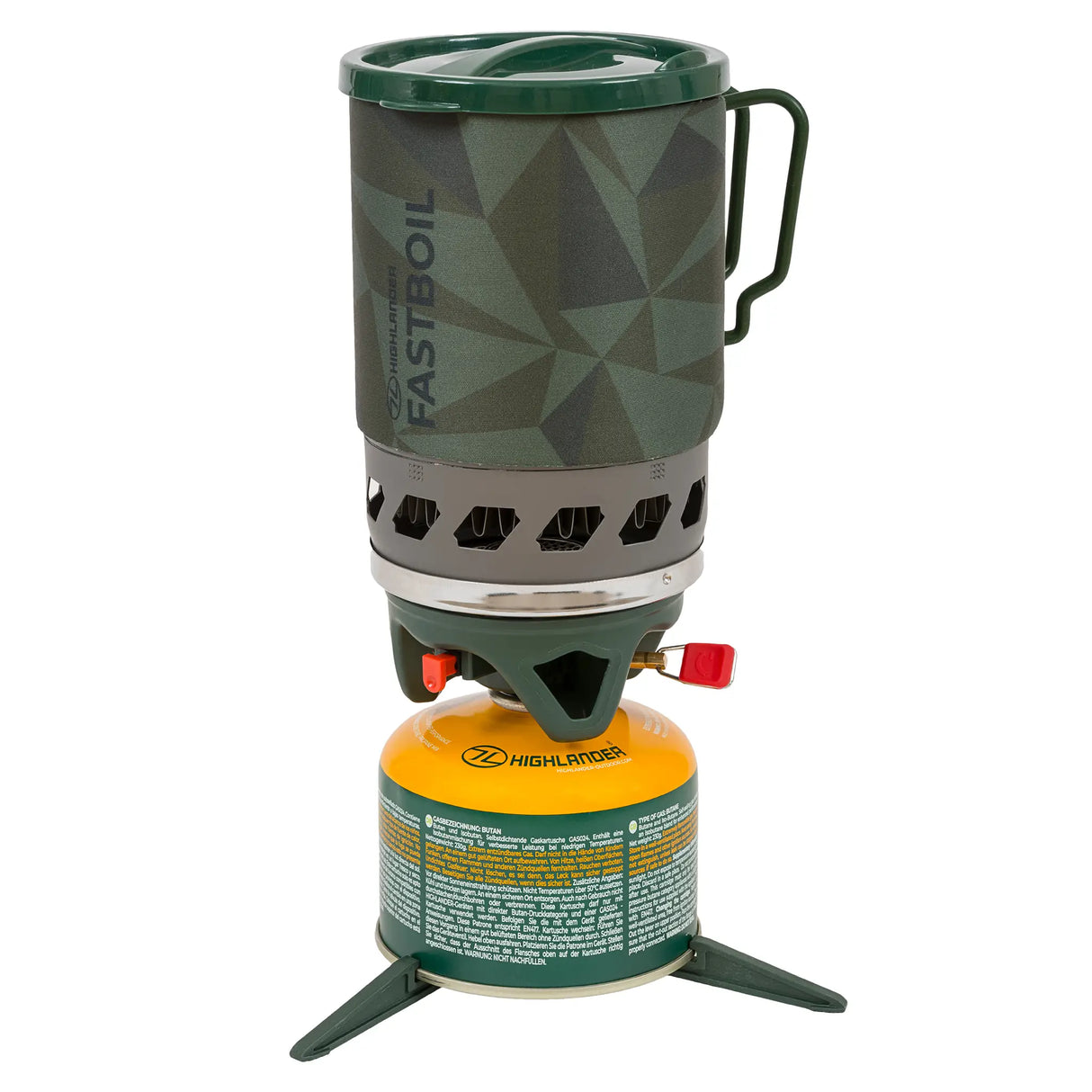 Highlander Blade Fastboil 3 Camping Gas Stove 1.1L in green on white background