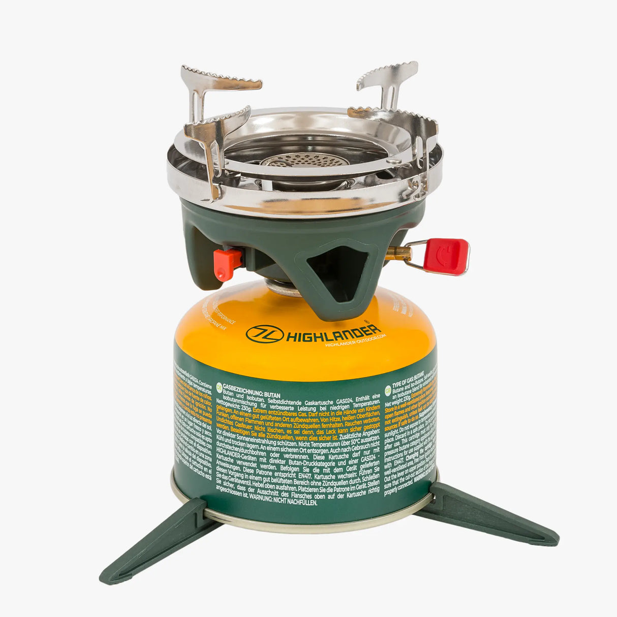Highlander Blade Fastboil 3 Camping Gas Stove 1.1L burner in green on white background