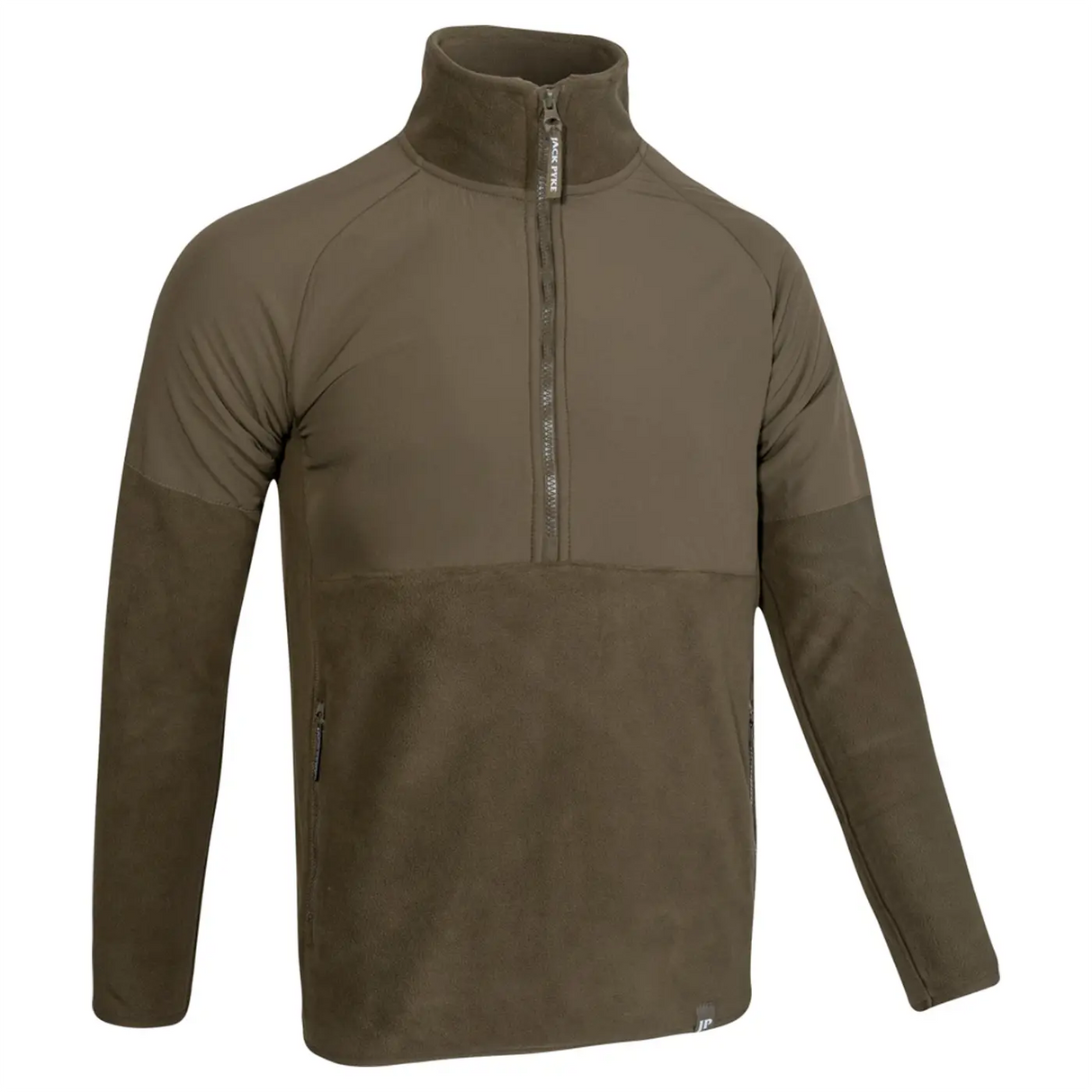 Jack Pyke Bleasdale Half Zip Fleece Top in Dark Olive Green from the front right