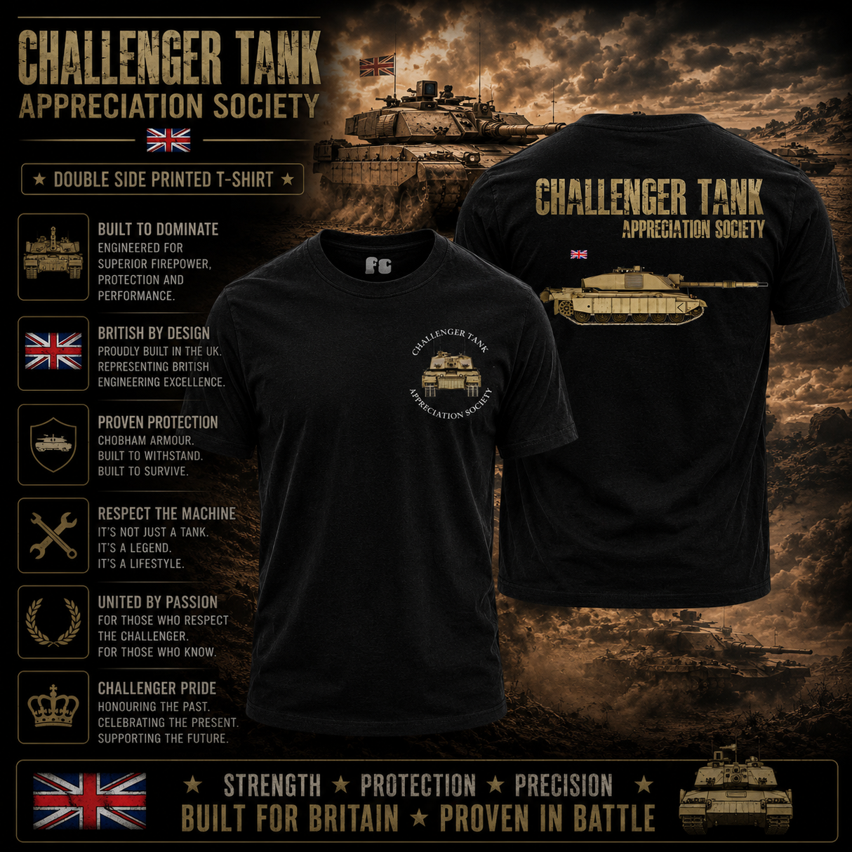 Challenger Tank Appreciation Society Double Print T-Shirt - Design