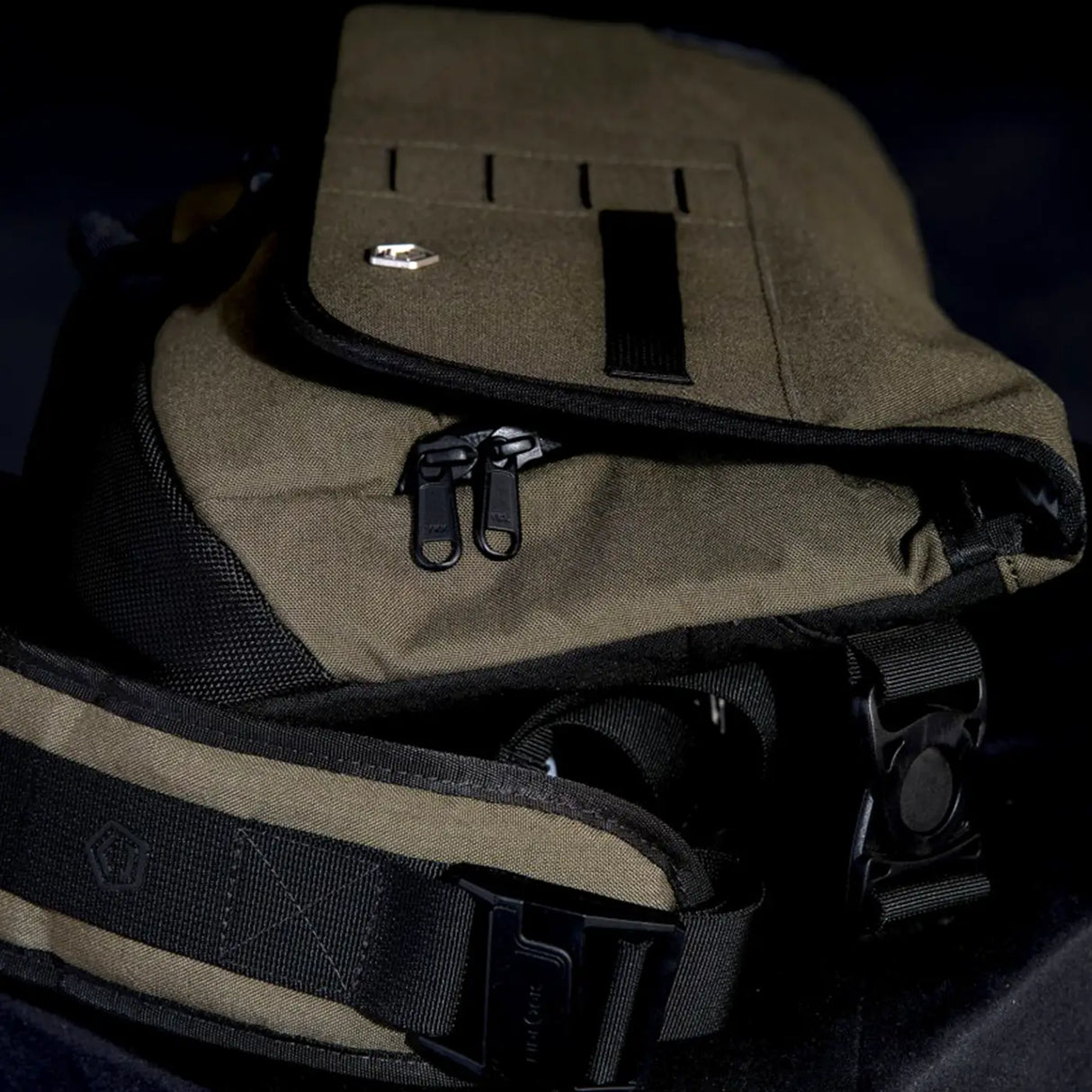 Pentagon Consul Crossbody Messenger Bag Side Closeup RAL7013 Green | Task Outdoor