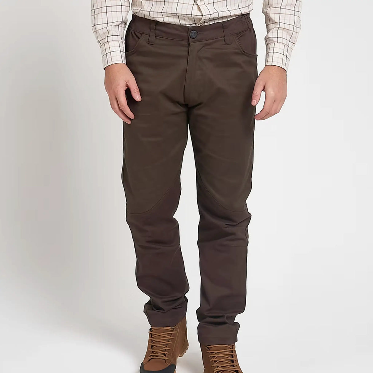Jack Pyke Cotton Stretch Trousers in Olive Brown from the front on white background