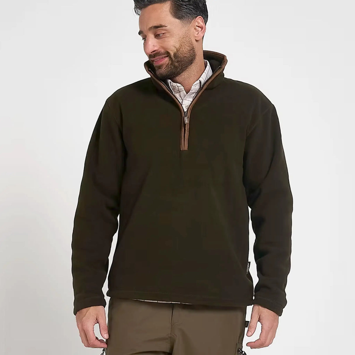 Jack Pyke Countryman Fleece Pullover in dark olive from the front on white background
