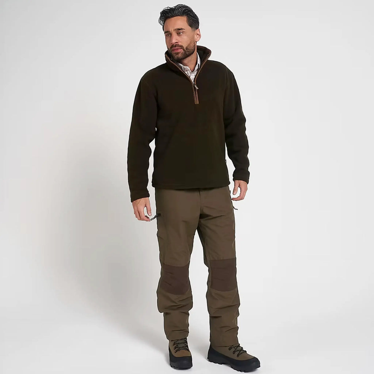 Jack Pyke Countryman Fleece Pullover in dark olive from the front right on white background