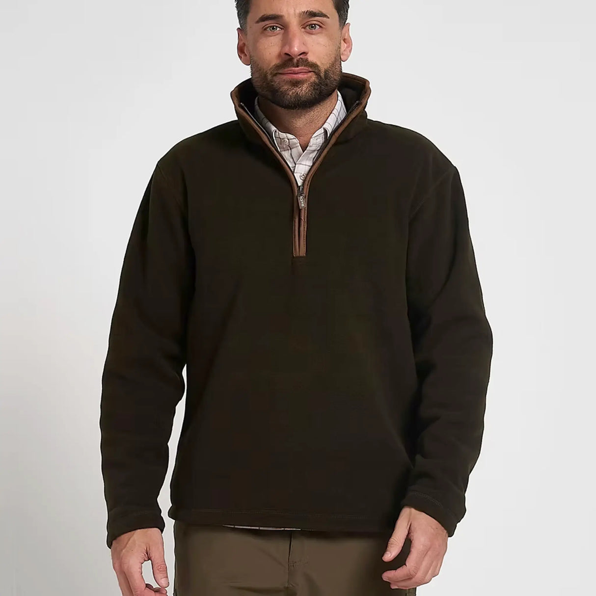 Jack Pyke Countryman Fleece Pullover in dark olive from the front on white background