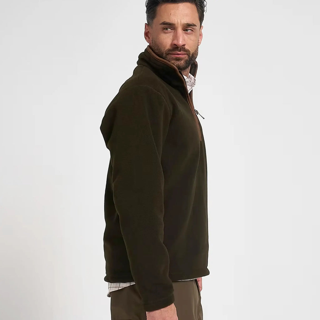 Jack Pyke Countryman Fleece Pullover in dark olive from the side on white background