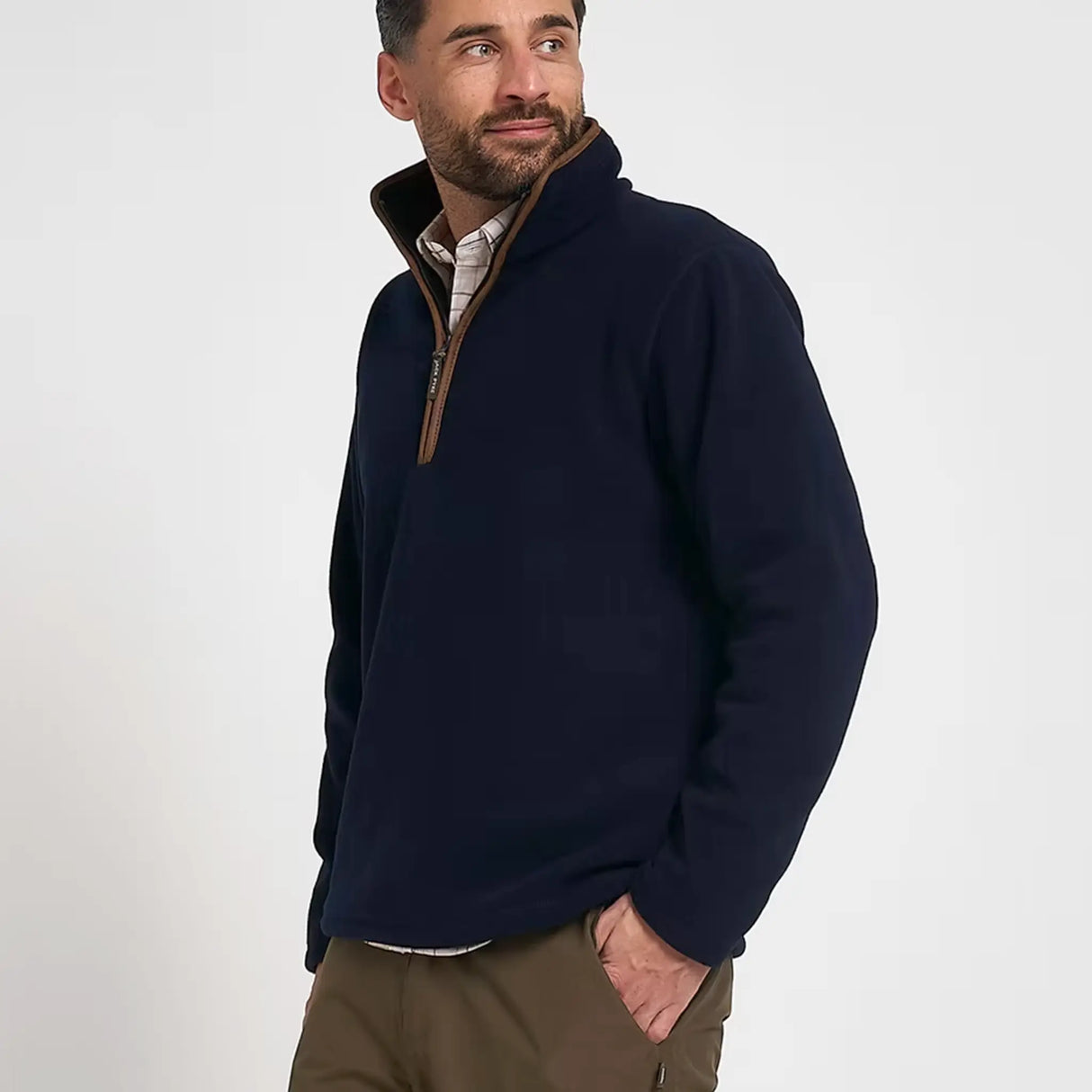 Jack Pyke Countryman Fleece Pullover in navy blue from the front left on white background