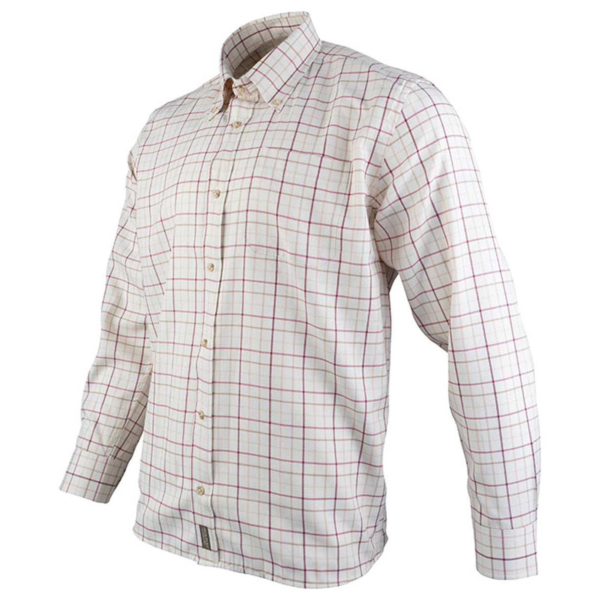 Jack Pyke Countryman Shirt in burgunsy check from the front side on white background