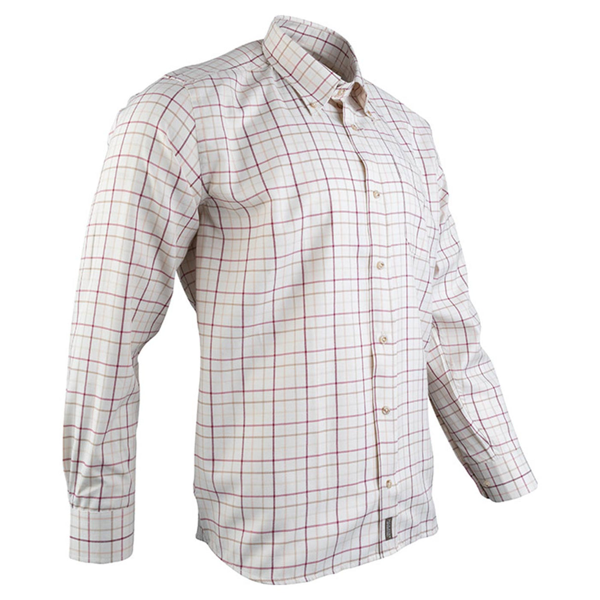 Jack Pyke Countryman Shirt in burgunsy check from the left on white background