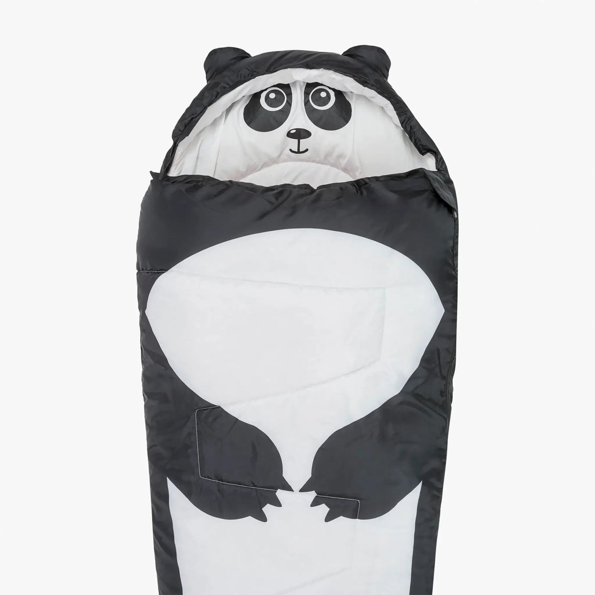 Highlander Creature Kids Mummy Sleeping Bag panda top on white background