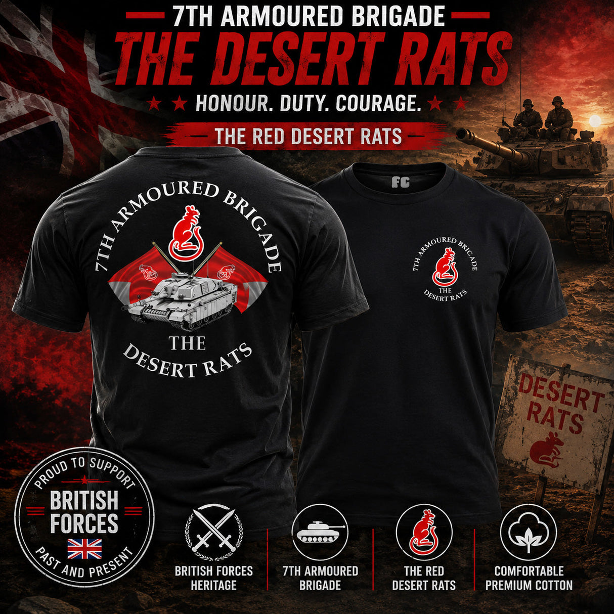Desert Rats 7th Armoured Double Print T-Shirt - Design