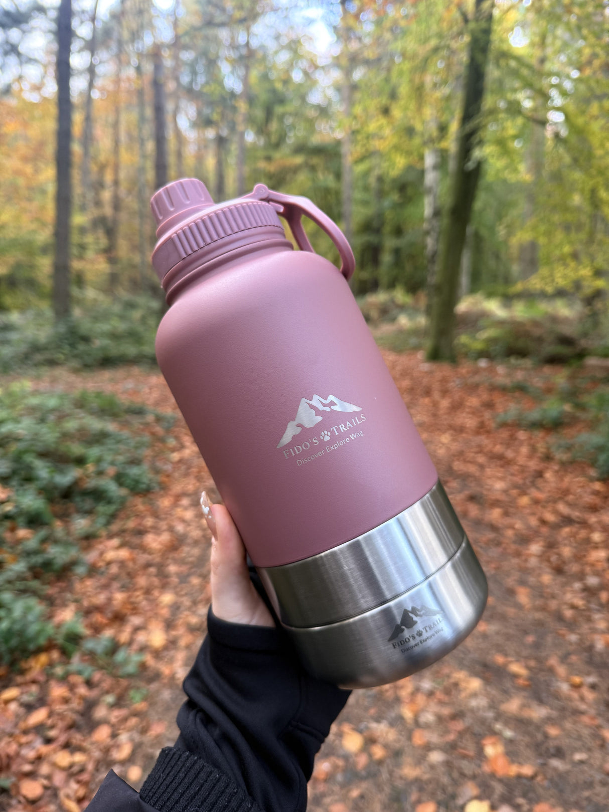 Fido's Trails 3-in-1 Dog Water Bottle | Portable Travel Bottle - Rosewood