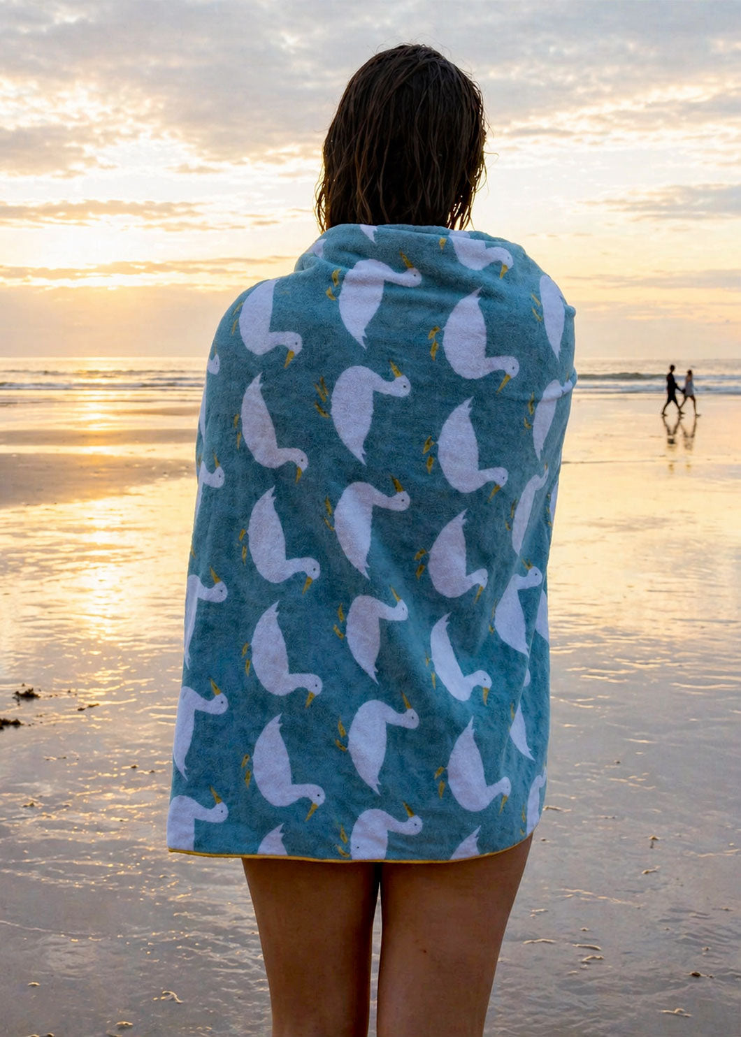 Anorak Waddling Ducks Organic Cotton Towel - Pale blue and yellow colourway front