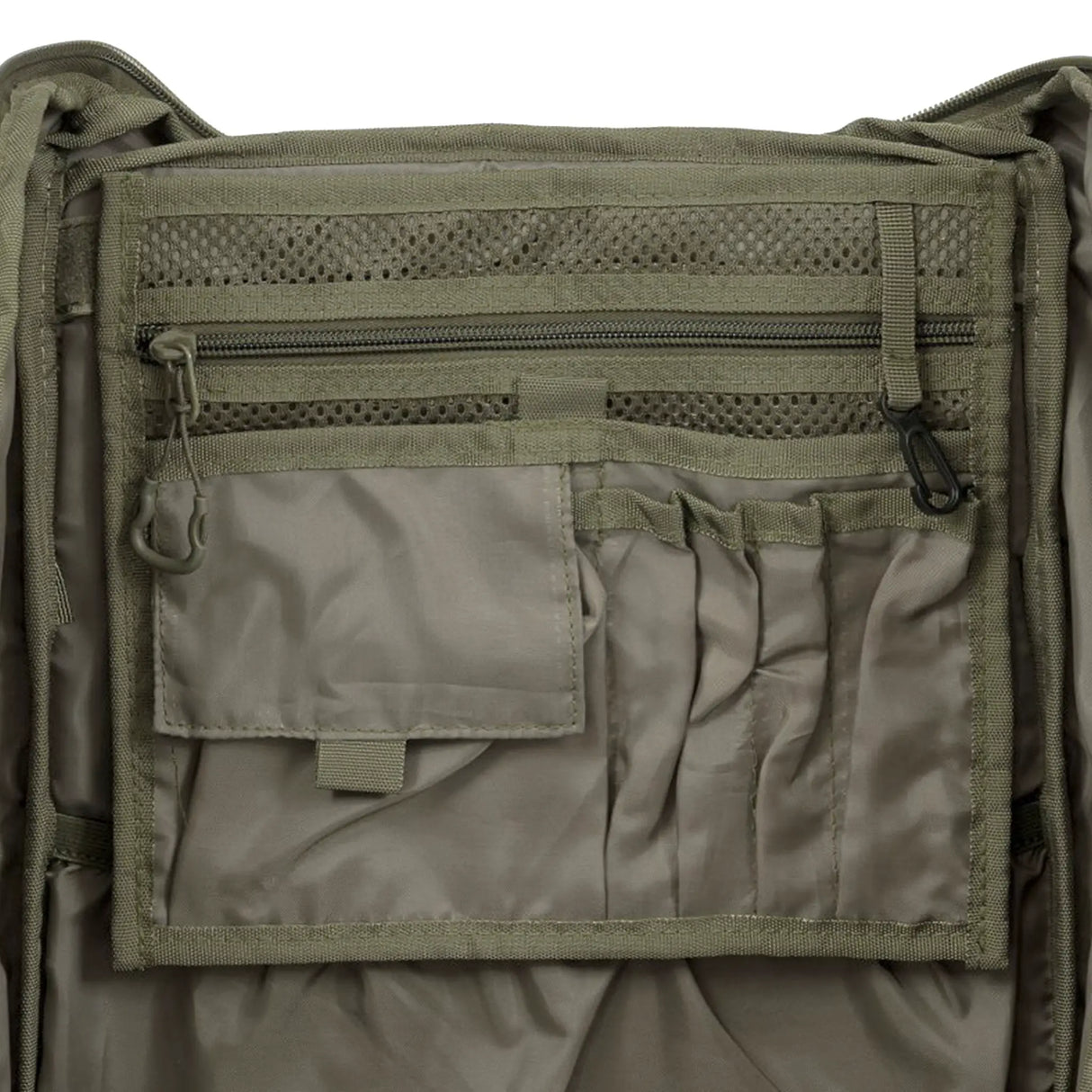 Highlander Eagle 3 Rucksack internal mesh pockets and admin panel in ranger green