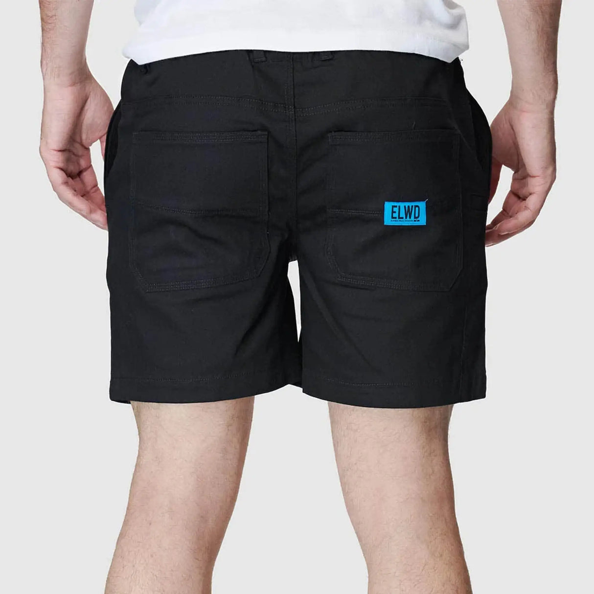 Elwood Men's Elastic Basic Short - Black colourway rear view on model