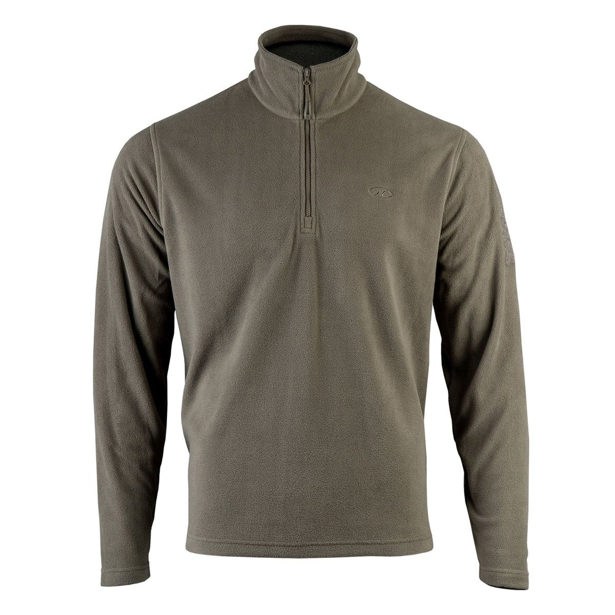 Highlander Tactical Ember Fleece Quarter Zip Top in Ranger Green, front view showing the quarter zip and stand-up collar