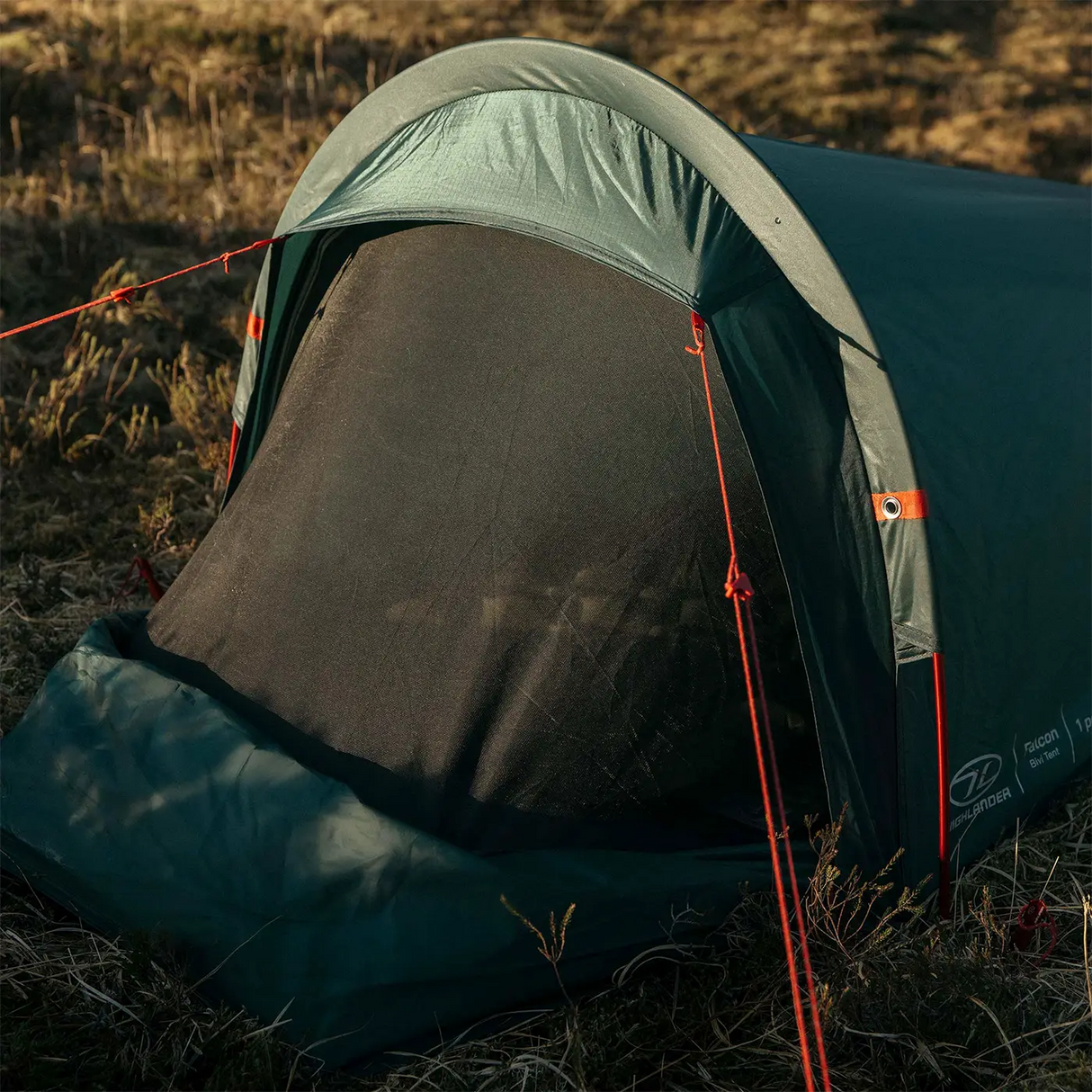 Highlander Falcon Bivvy Tent Pine Lifestyle Close Up of Door | Task Outdoor