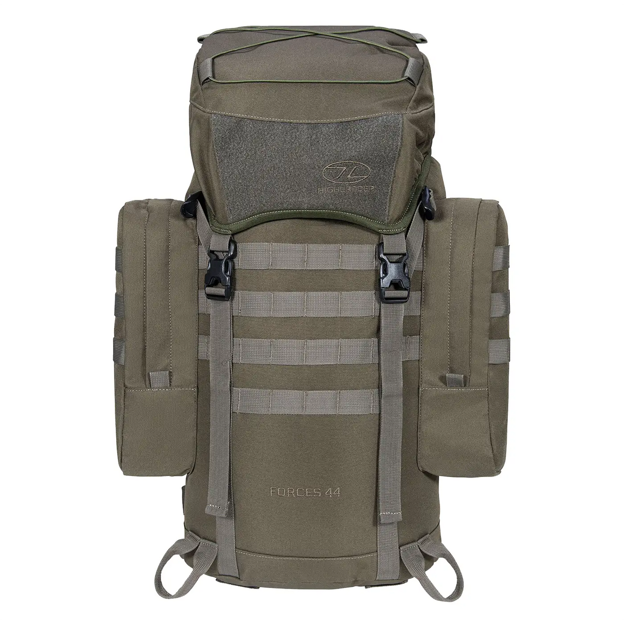 Highlander Forces Elite 44 Rucksack with 44L capacity in ranger green from the front on white background