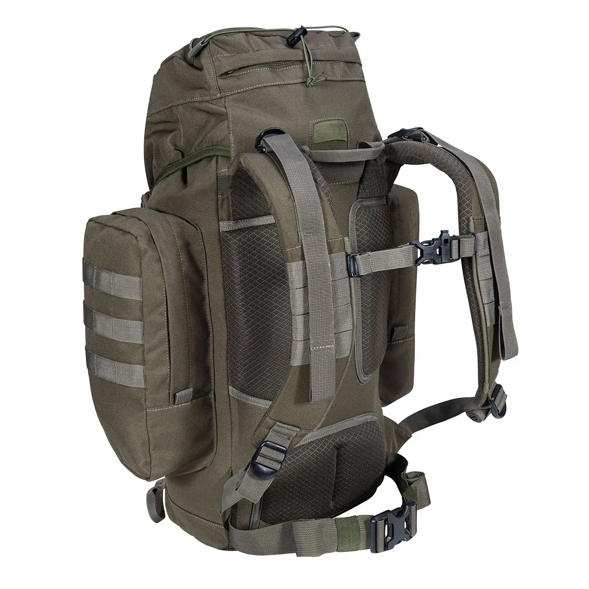 Highlander Forces Elite 44 Rucksack with 44L capacity in ranger green from the rear left on white background