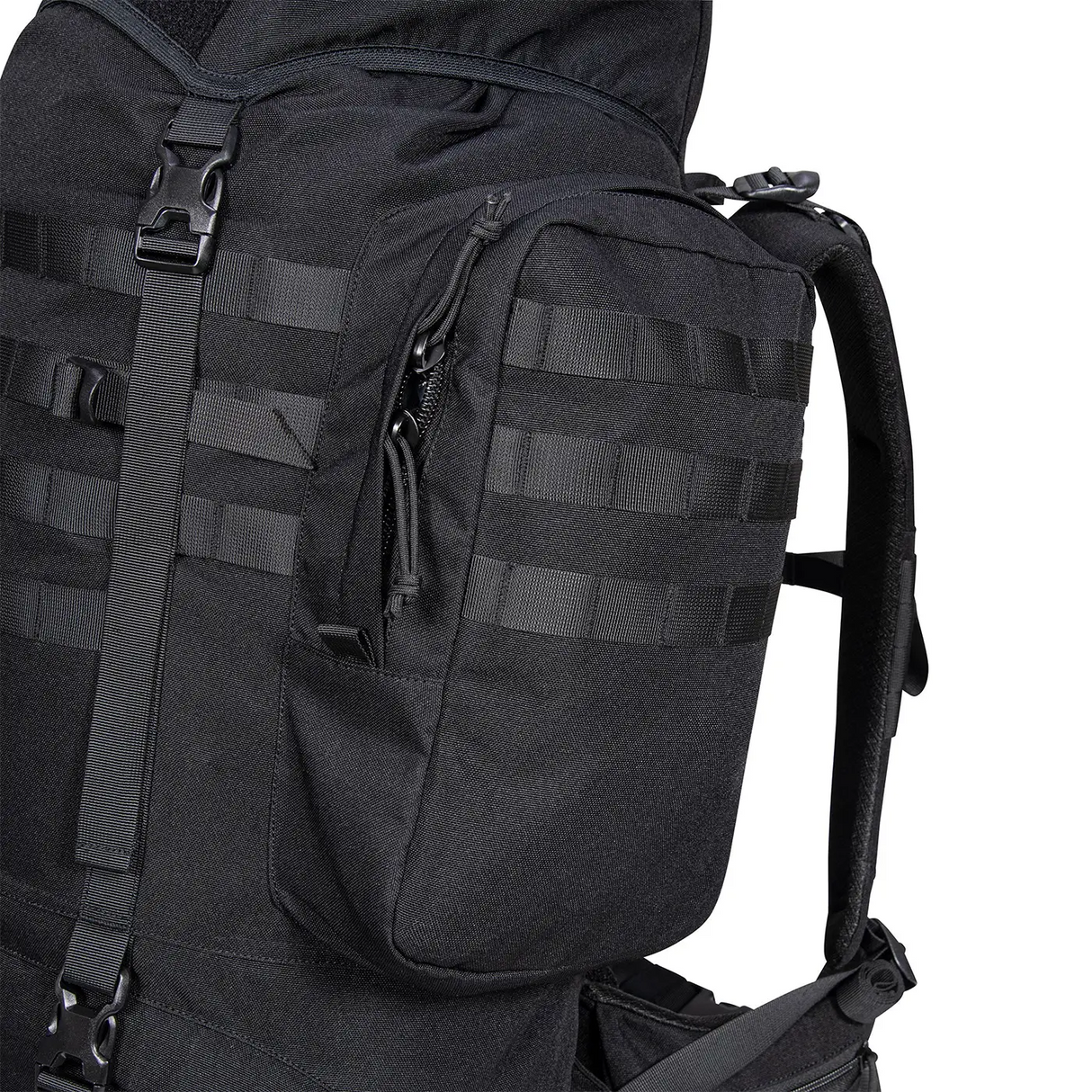 Highlander Forces Elite 66 Tactical Rucksack 66L in black close up of the side pocket