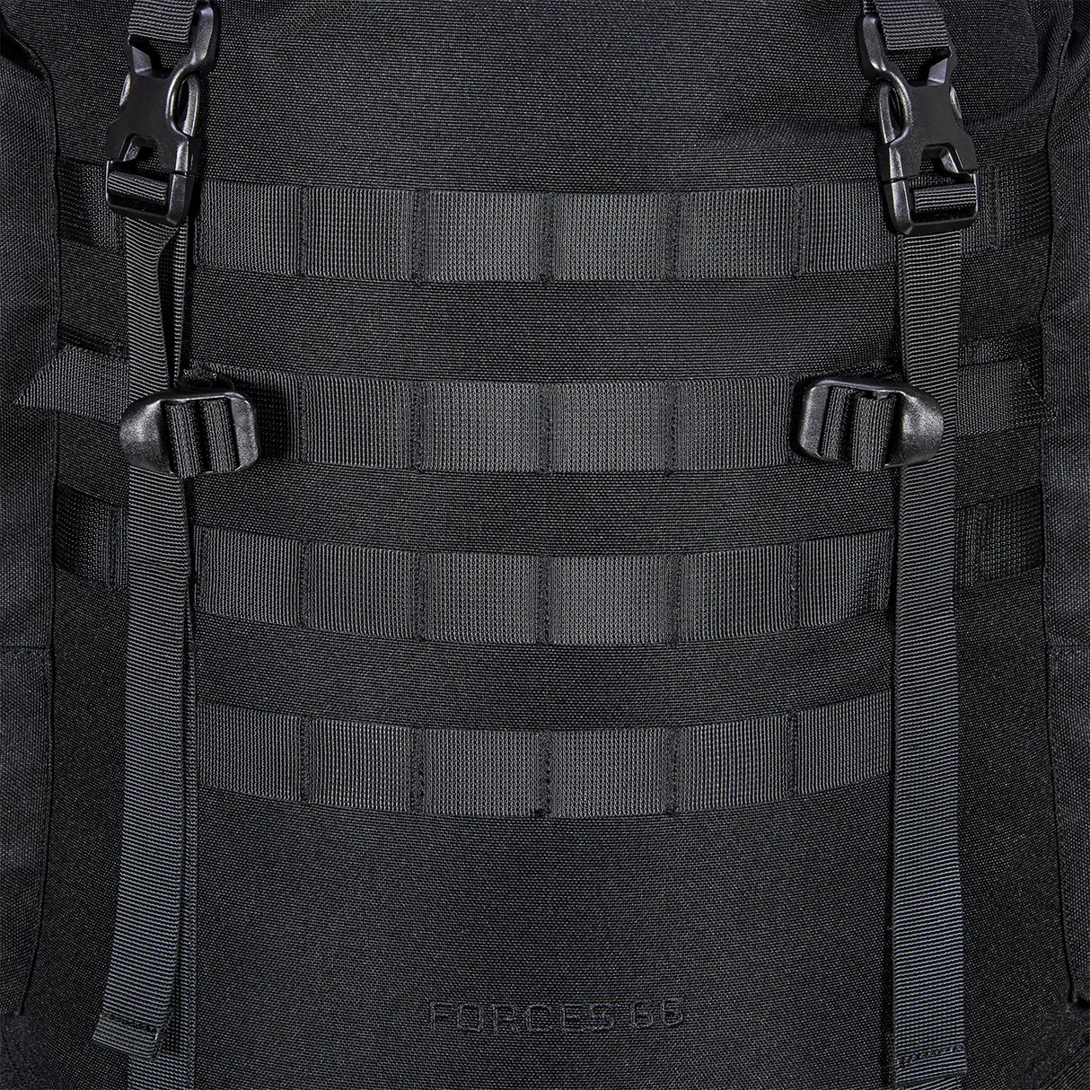 Highlander Forces Elite 66 Tactical Rucksack 66L in black close up of the front molle panel