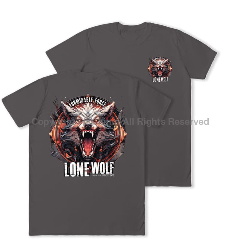 Formidable Force 'Lone Wolf' Double Printed T-Shirt - Charcoal