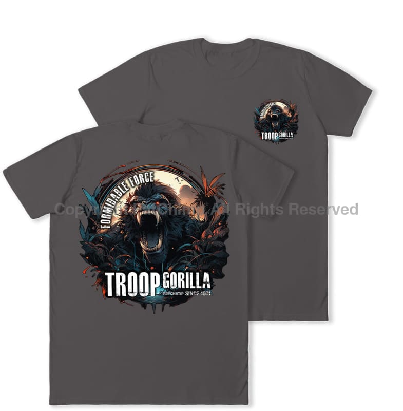 Formidable Force 'Troop Gorilla Special Ops' Double Printed T-Shirt - Charcoal