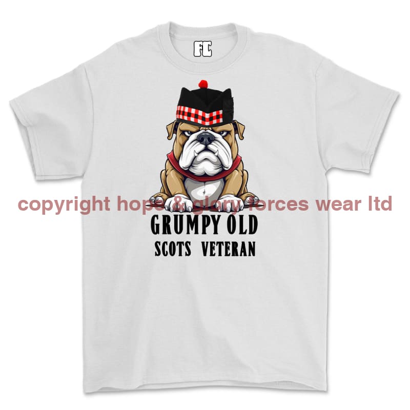 Grumpy Old Scots Highlander Veteran Printed T-Shirt - White