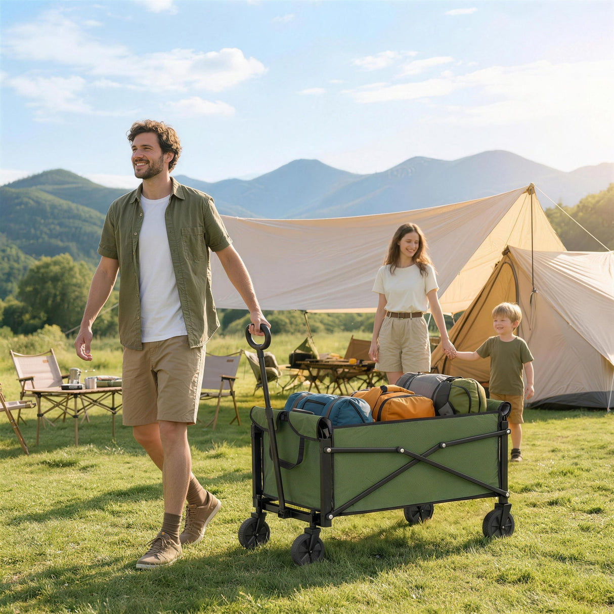 Outsunny 81L Festival Trolley on Wheels - Green alternate front angle