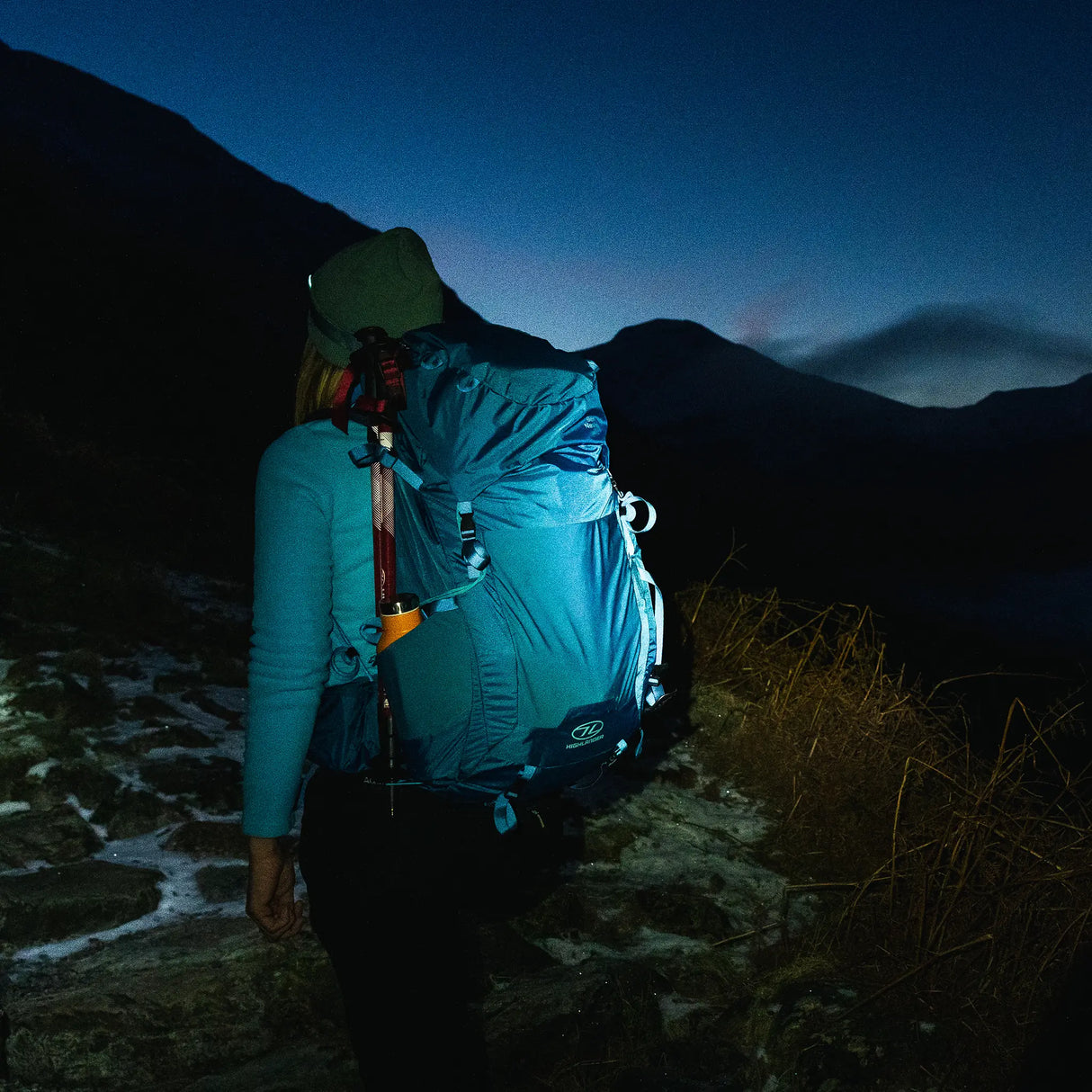 Highlander Hadar Rechargeable Head Torch in the outdoors for hiking