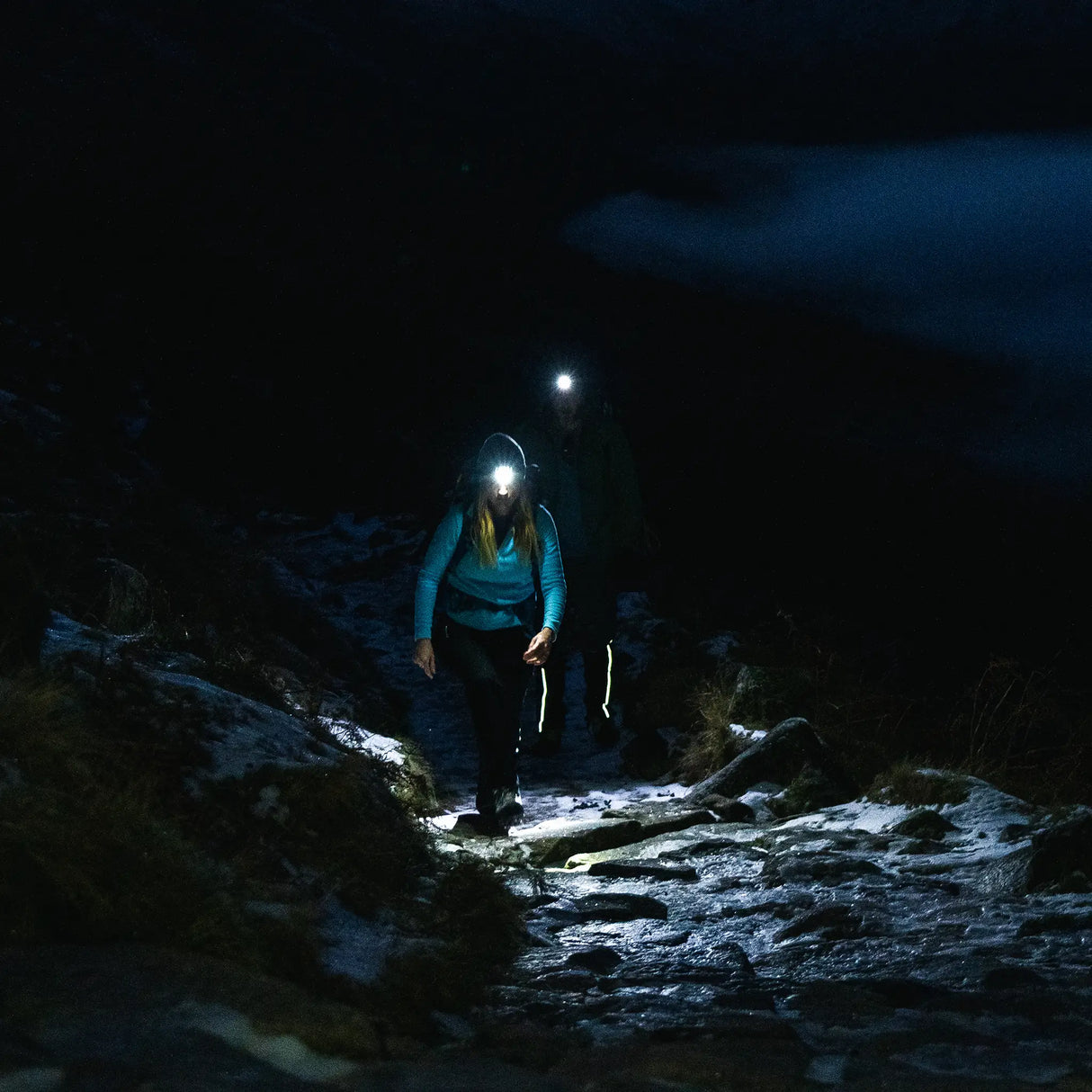 Highlander Hadar Rechargeable Head Torch in the outdoors for hiking