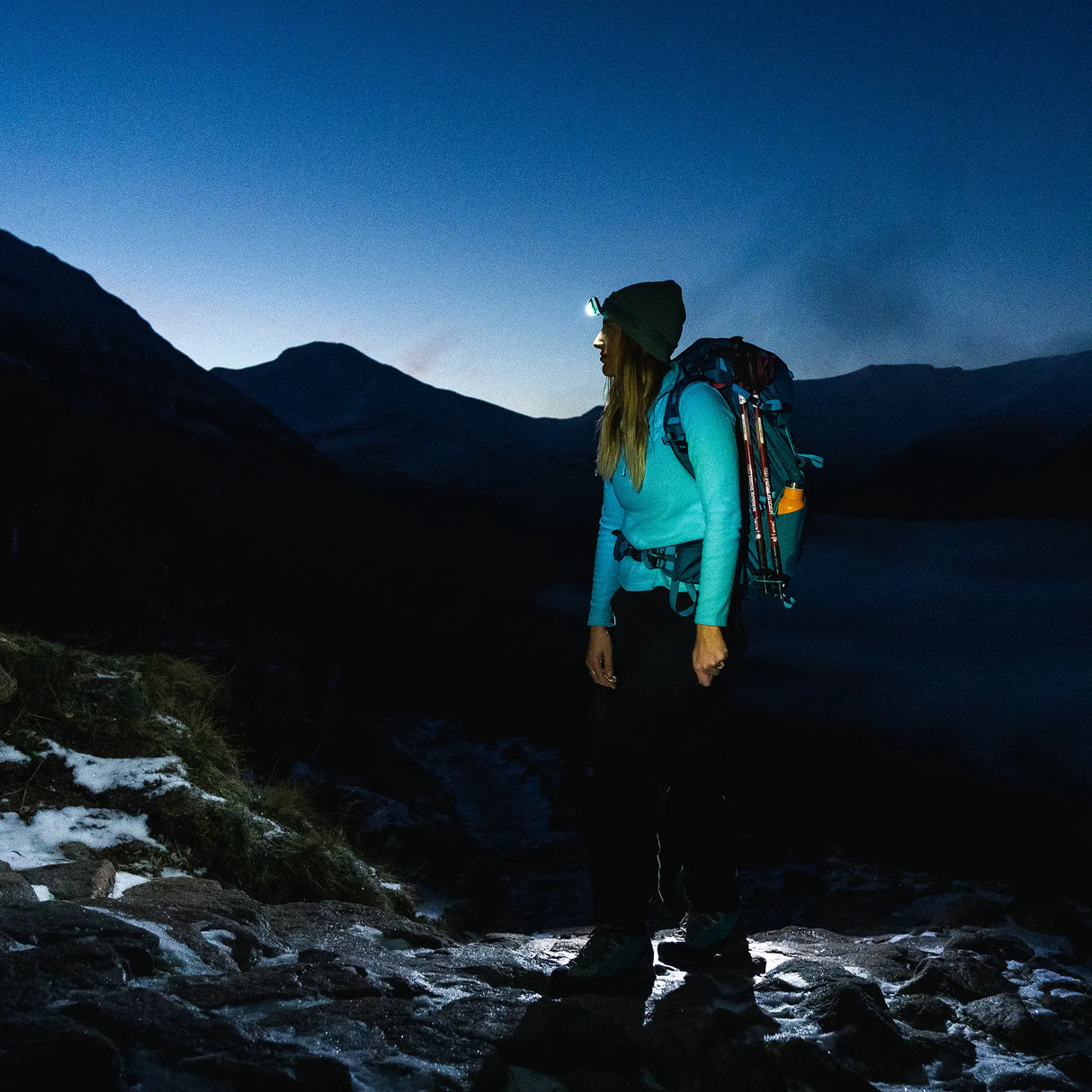 Highlander Hadar LED Rechargeable Head Torch in the outdoors for hiking