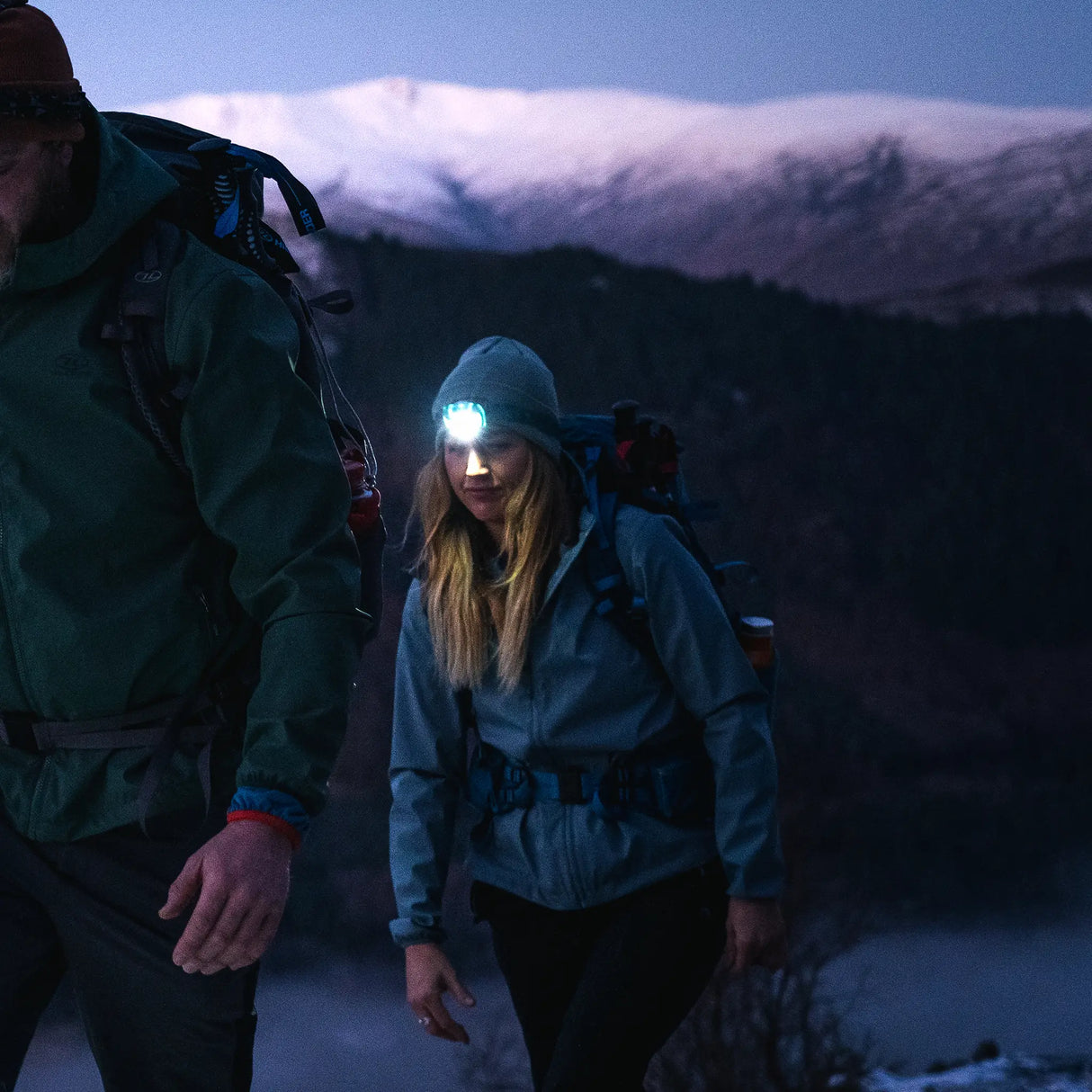 Highlander Hadar Rechargeable Head Torch in the outdoors for hiking