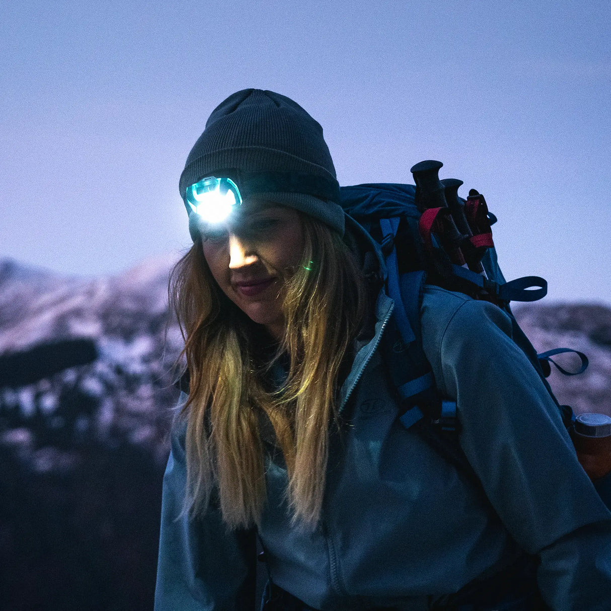 Highlander Hadar Rechargeable Head Torch in the outdoors for hiking