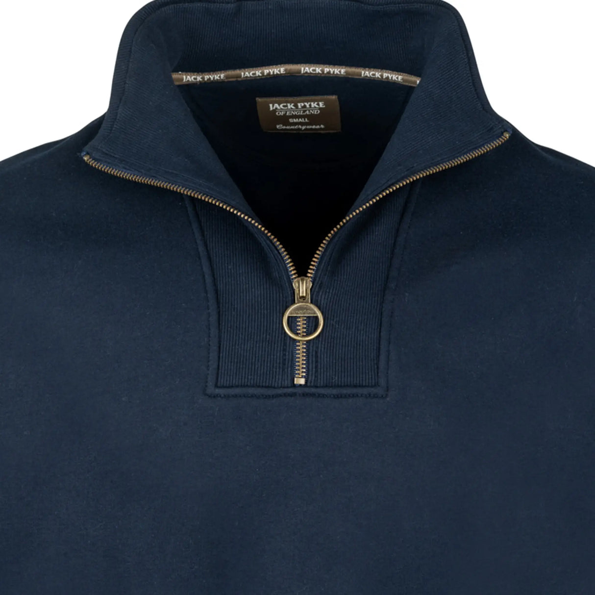 Jack Pyke Half Zip Sweatshirt in navy blue close up of zip metal ring puller