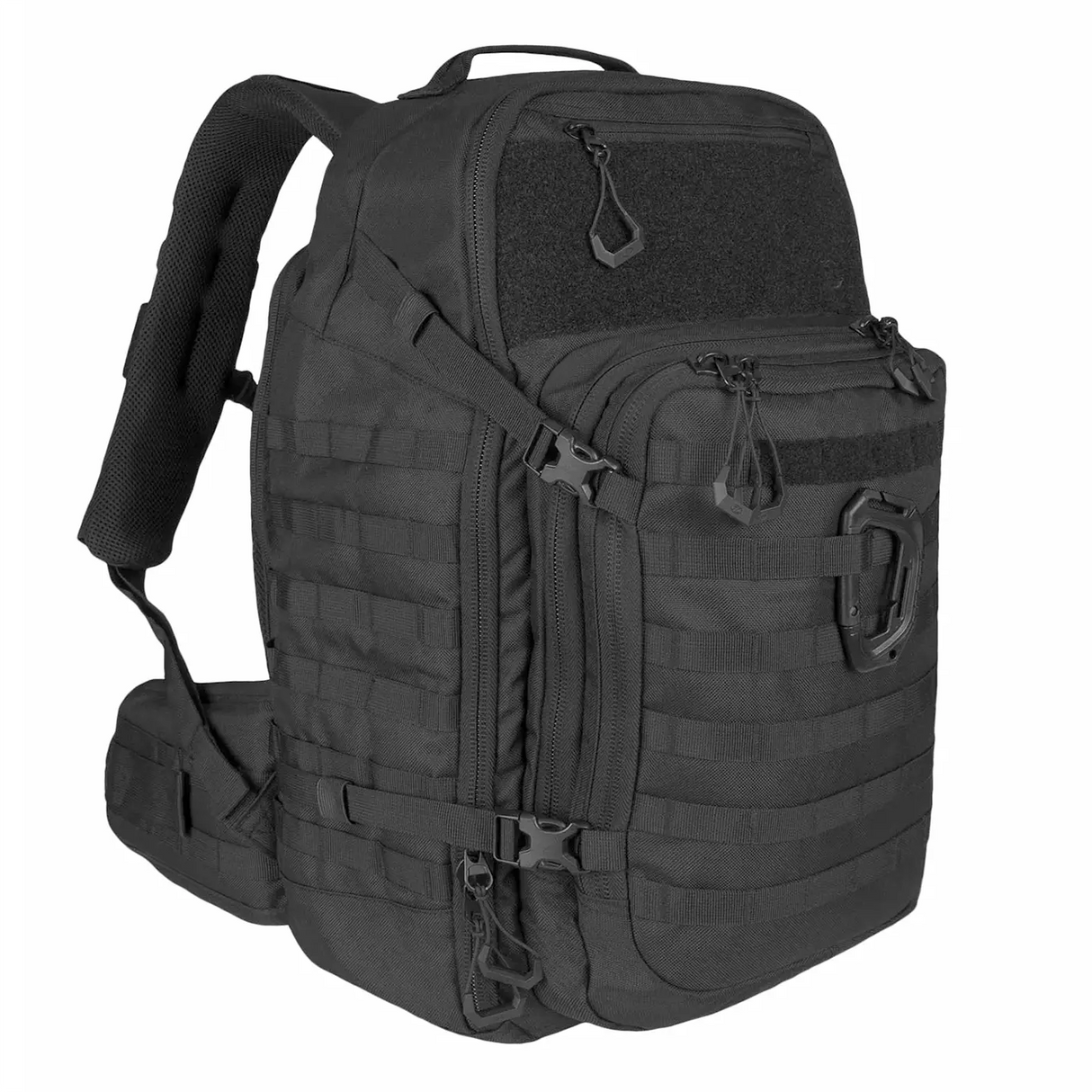 Highlander Harrier 45L MOLLE Rucksack in black from the front left on white background