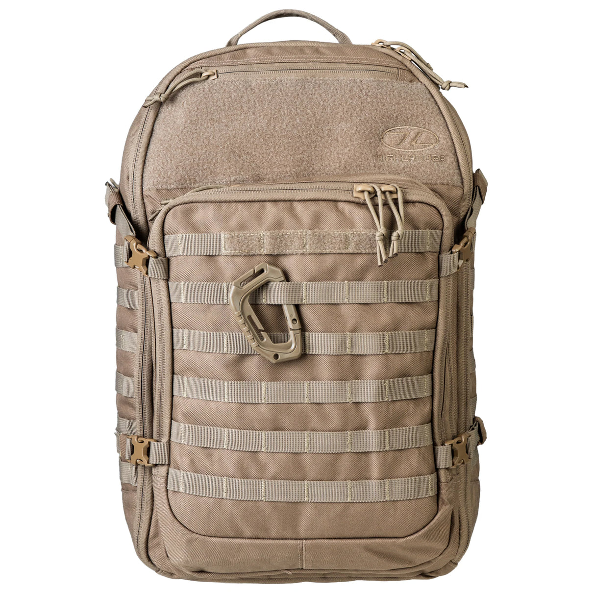 Highlander Harrier 45L MOLLE Rucksack - in coyote brown from the front on white background