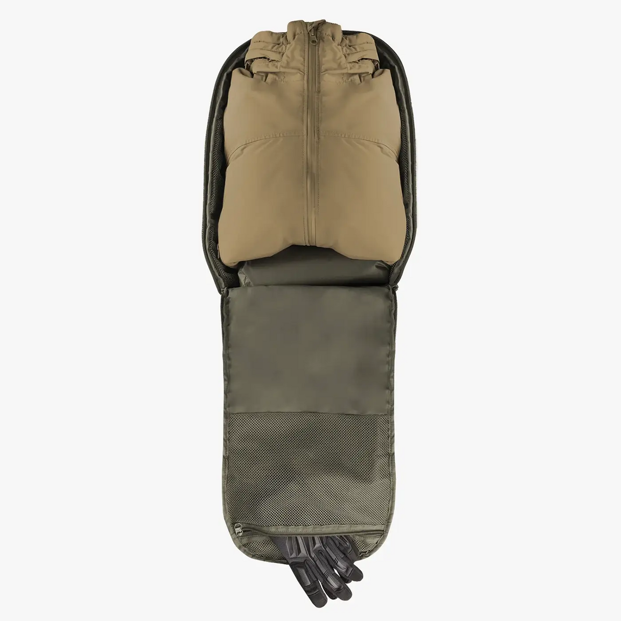Highlander Harrier 45L MOLLE Rucksack in ranger green fully open on white background