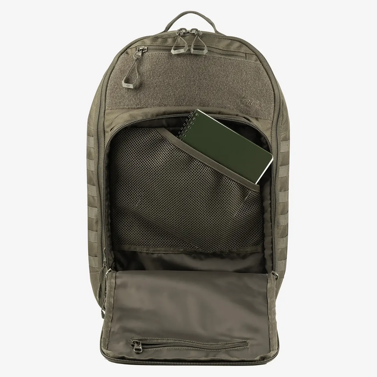 Highlander Harrier 45L MOLLE Rucksack in ranger green mesh inner pocket on white background