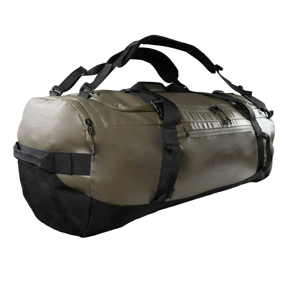 Highlander Hauler Duffel Bag 120L - in ranger green from a front three-quarter angle