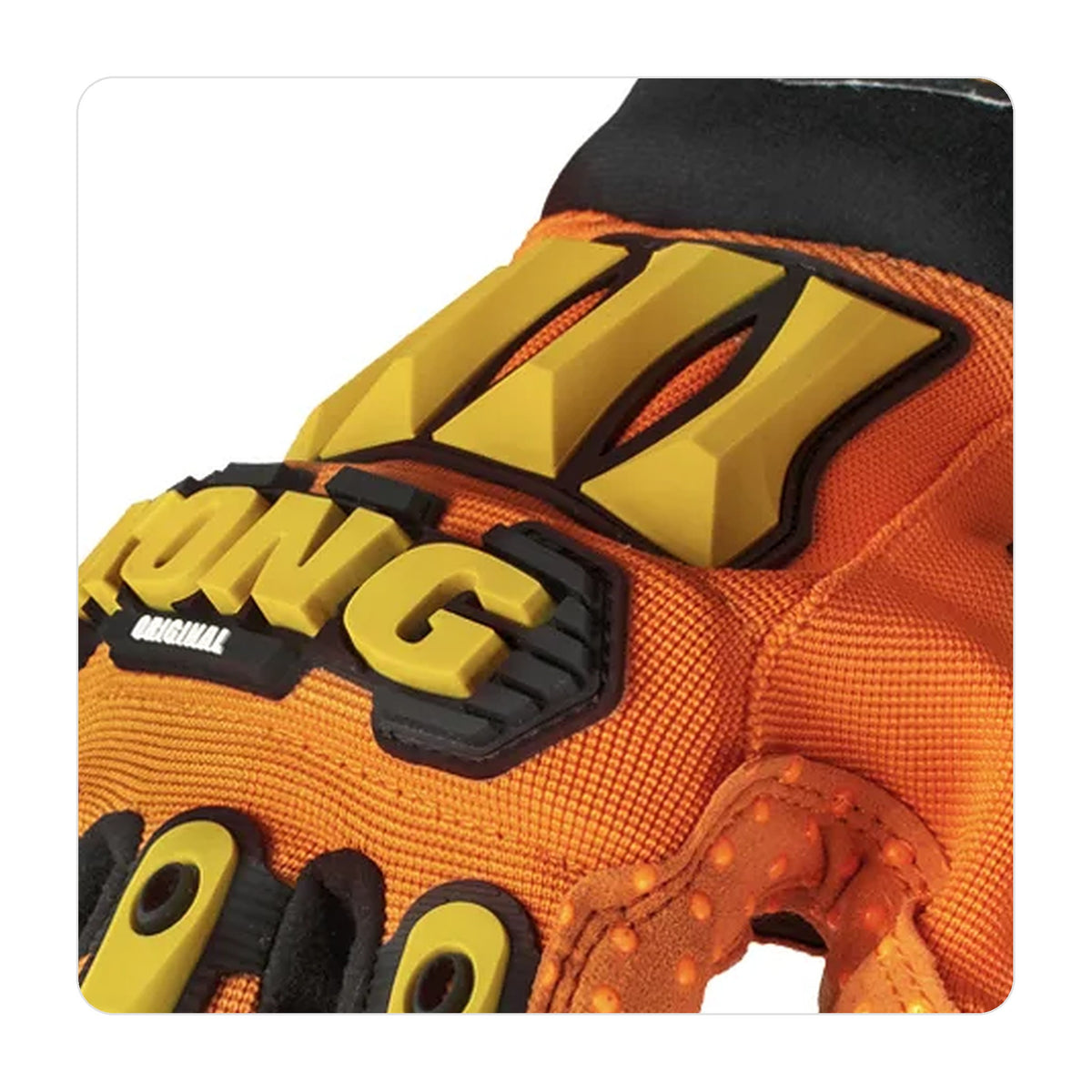 Close-up of the KONG knuckle guard and metacarpal TPR armour on the Ironclad KONG Original glove