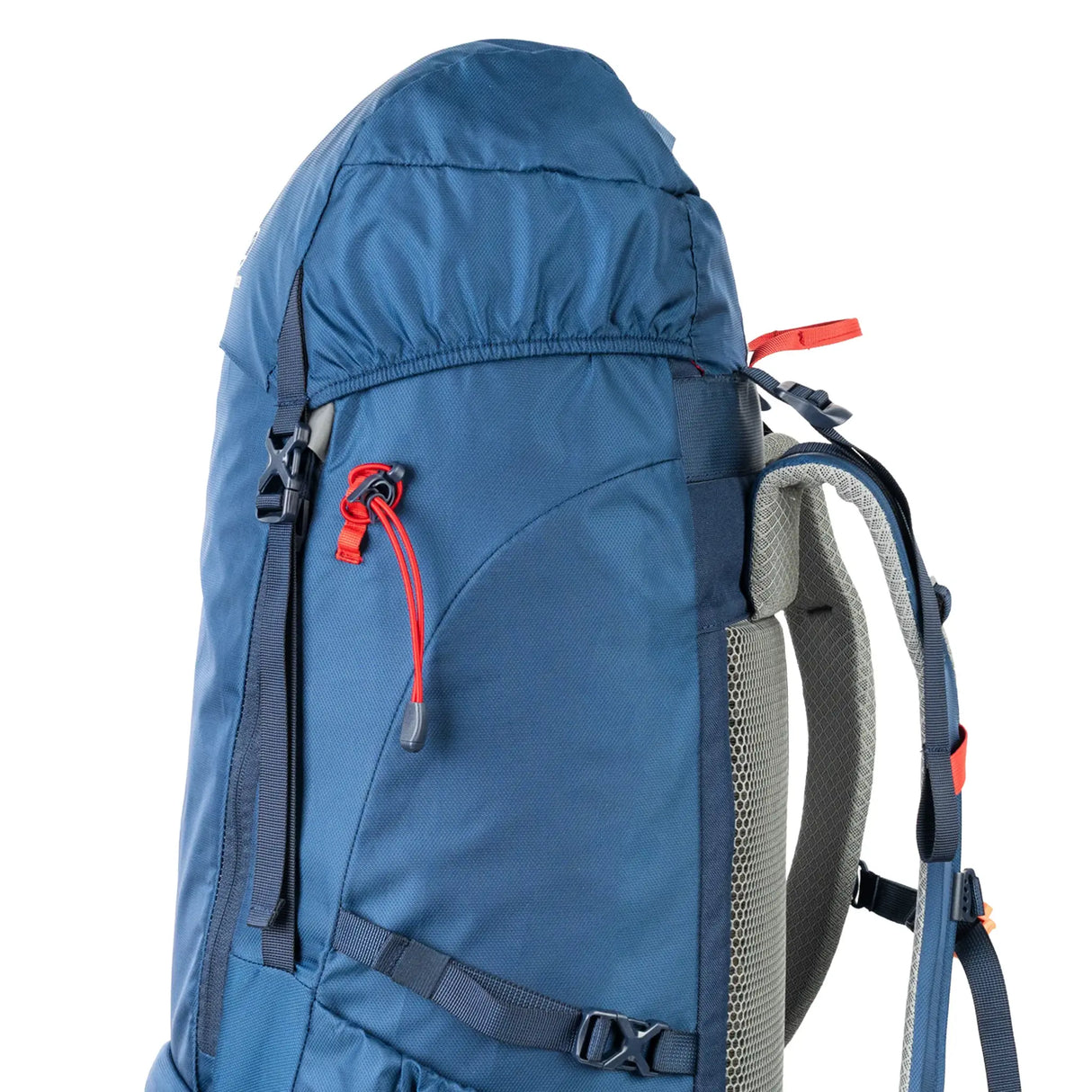 Highlander Ivar Men's Rucksack 50L - Navy Blue side upper detail with compression strap