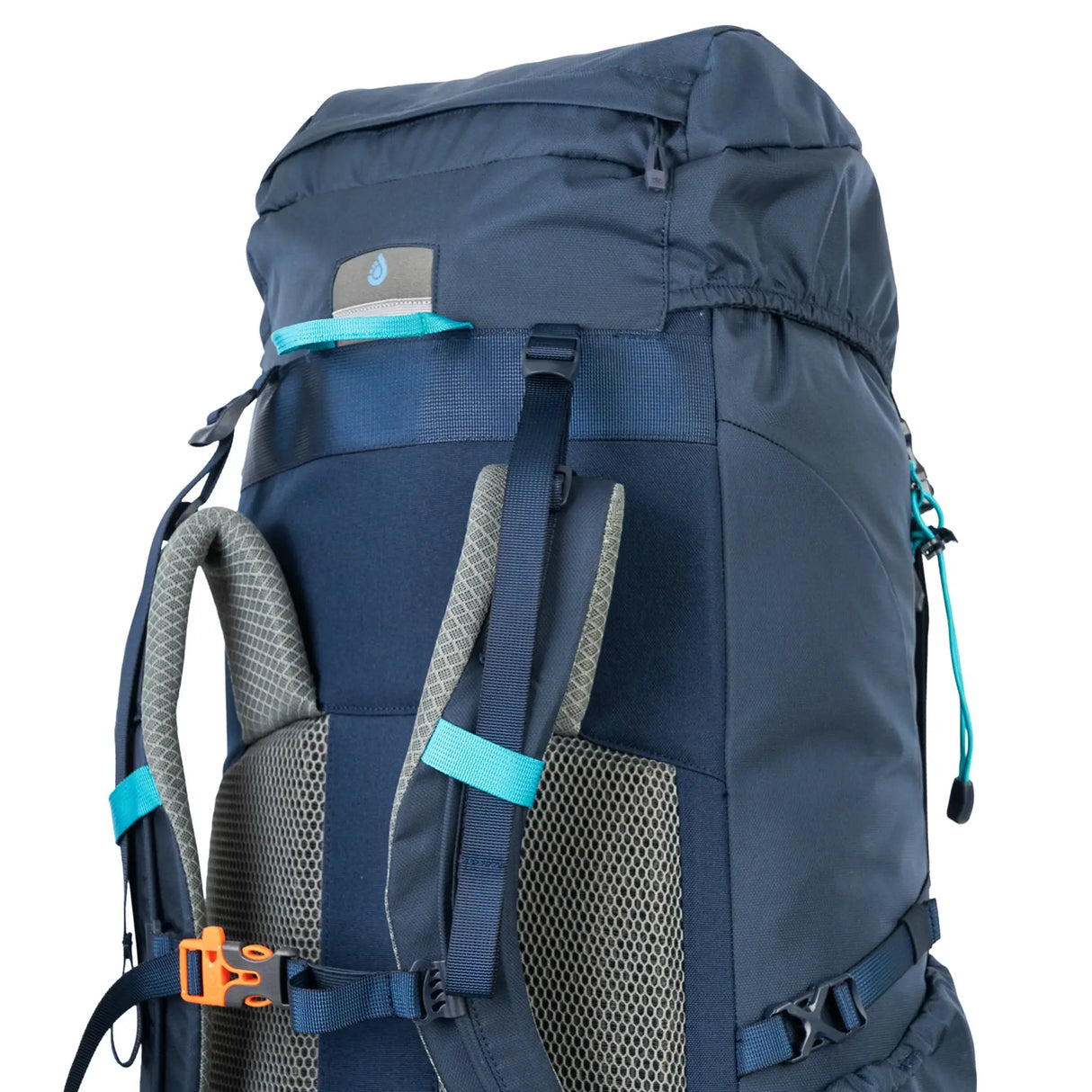 Highlander Ivar Women's Rucksack 50L - Navy Blue lid pocket and haul loop detail
