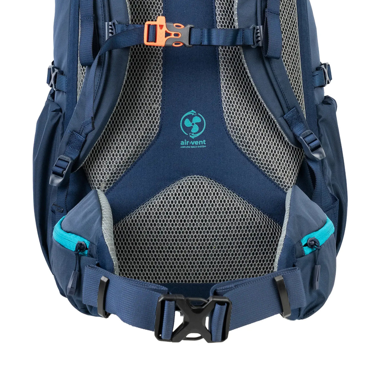 Highlander Ivar Women's Rucksack 50L - Navy Blue Airvent back panel and padded hip fins