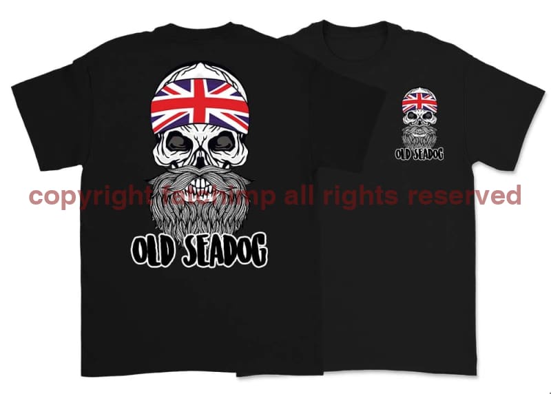 Jack Skull Old Sea Dog Double Side Printed T-Shirt - Black