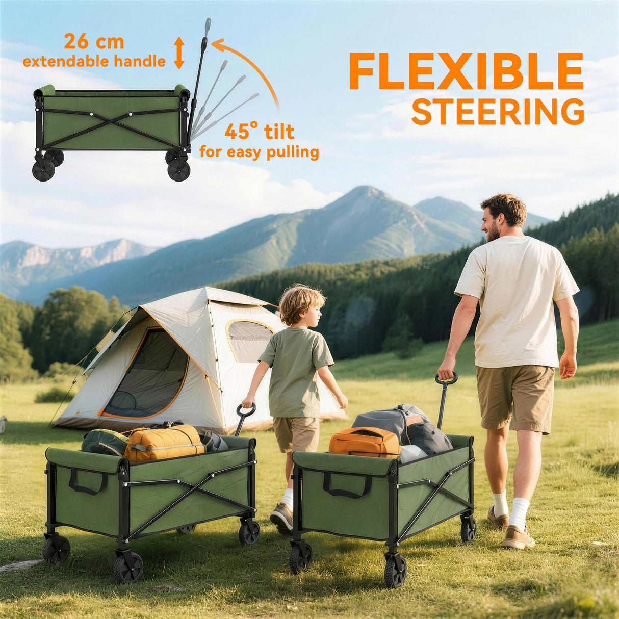 Outsunny 81L Festival Trolley on Wheels - Green handle detail