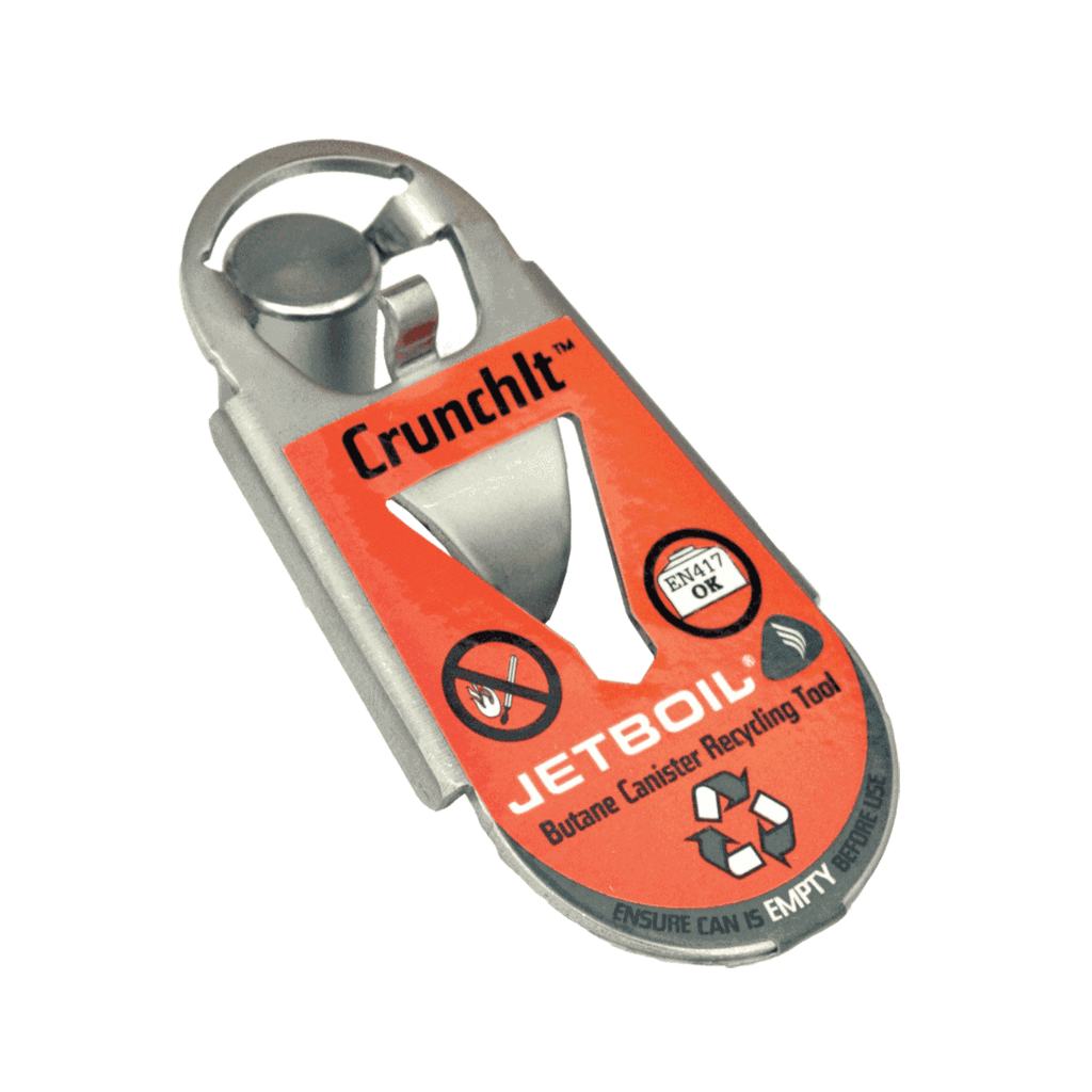 Jetboil CrunchIt Fuel Canister Recycling Tool - stainless steel front